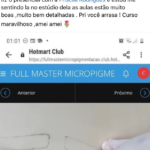 Print de post no Facebook da aluna Camila Chaves elogiando o curso, com a tela do app Hotmart Club aberta logo abaixo mostrando uma aula prática de sobrancelha em execução