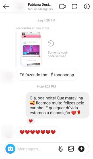 Print de conversa no Instagram: aluna confirmando que esta fazendo o curso