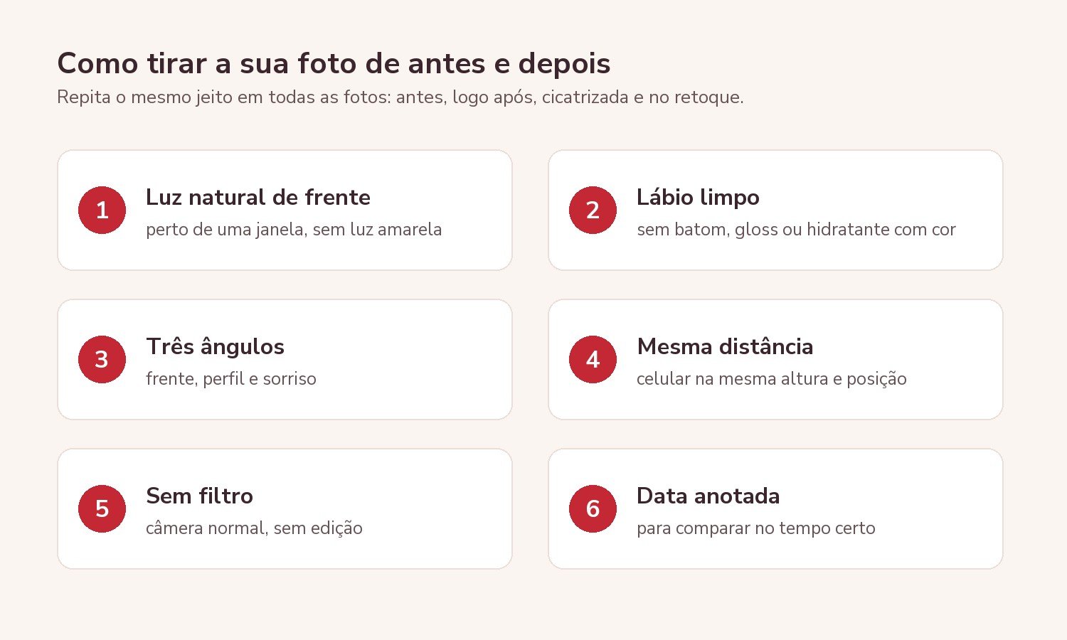 checklist de como tirar a foto de antes e depois da micropigmentação labial